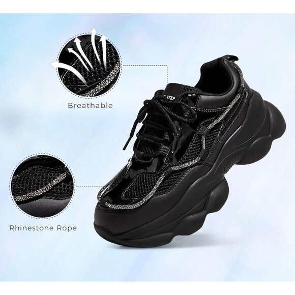 Women's 90s Chunky Sneakers Rope Platform Casual Thick Rave Walking Shoes Black - Picture 3 of 9